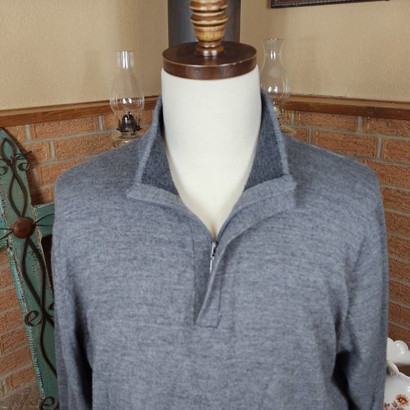 Alan Flusser Merino Wool Blend 1/4 Zip Pullover Sweater Gray Size XXL - Picture 3 of 7